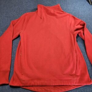 Athleta Cozy Karma Sweatshirt Red Fleece Wrap Twist Neck Thumbhole Pullover S